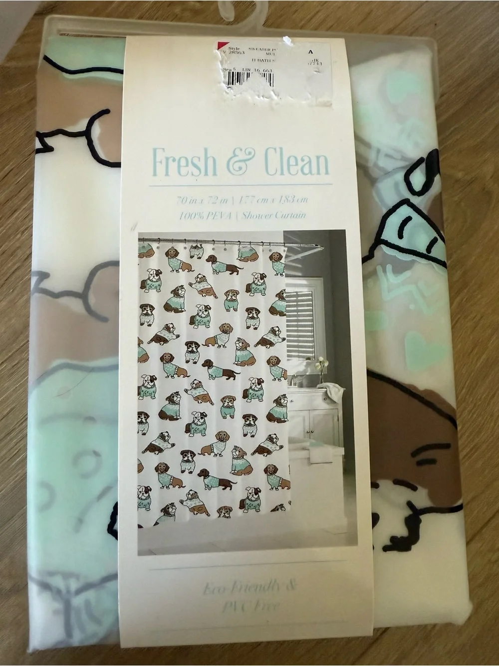 Fresh & Clean Puppy Print Shower Curtain - White, Mint, Brown